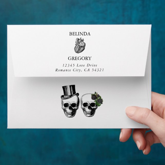 Til Death Gothic Heart Floral Skulls Wedding Envelope (Hand)