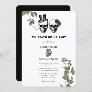 Til Death Gothic Heart Floral Skulls Wedding Invitation