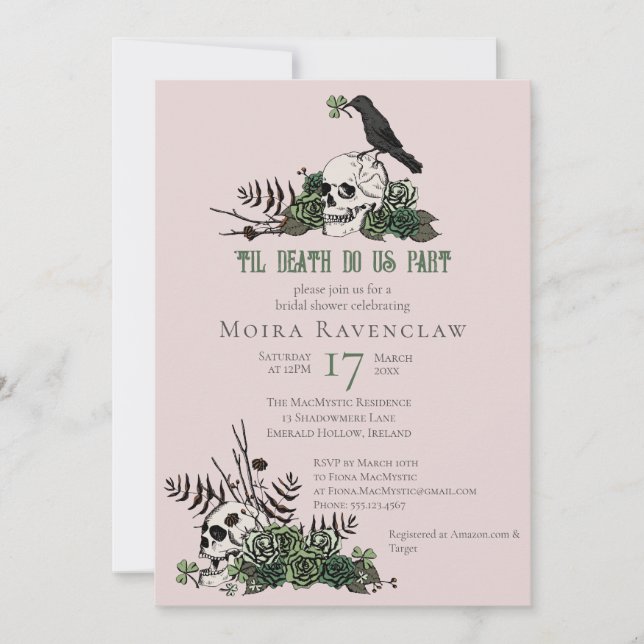 Til Death Gothic Irish Floral Skull Bridal Shower Invitation (Front)
