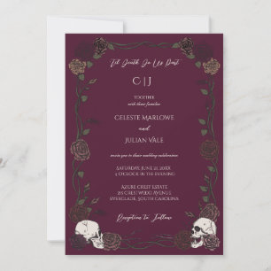 Til Death Gothic Roses Burgundy Wedding Invitation