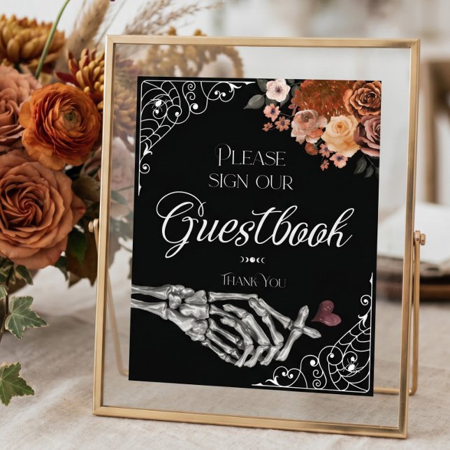 Til Death Gothic Skeleton Autumn Floral Guest Book (Til Death Watercolor Skeleton Hand Guestbook)