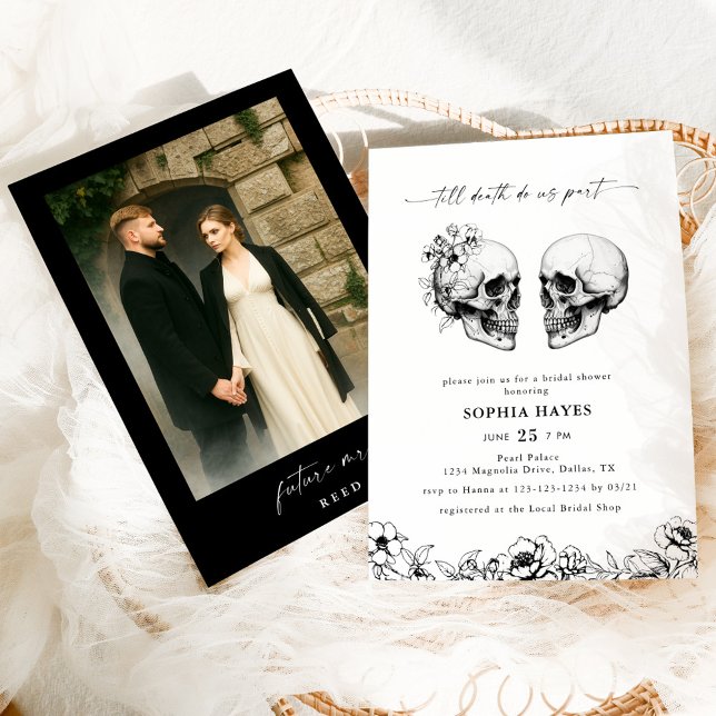 Til Death Gothic Skull Photo Black Bridal Shower Invitation (Creator Uploaded)