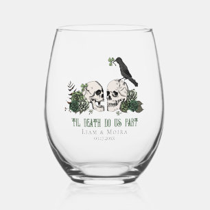 Til Death Gothic St Patricks Day Floral Skull Stemless Wine Glass
