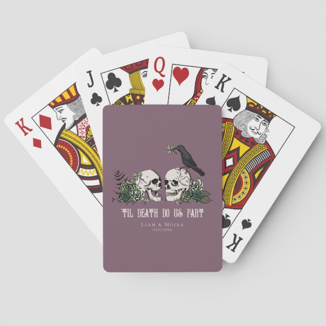 Til Death Green Gothic St Patricks Skull and Roses Playing Cards (Back)
