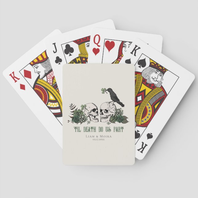 Til Death Green Gothic St Patricks Skull and Roses Playing Cards (Back)