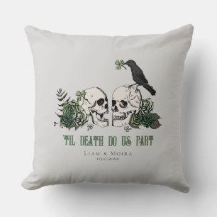 Til Death Grey Gothic Irish Floral Skull & Roses Cushion