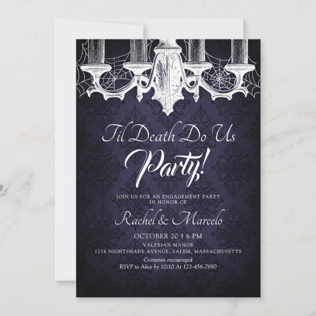 Til Death Halloween Gothic Engagement Party Invitation (Front)