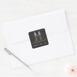 Til Death Halloween Skeleton Orange Black Wedding Square Sticker