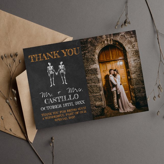 Til Death Halloween Skeleton Orange Thank You Card (Creator Uploaded)