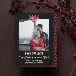 Til Death Heart Photo Floral Goth Wedding Save The Date