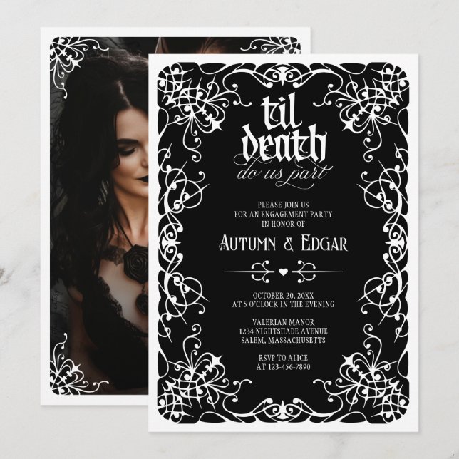 Til Death Photo Gothic Engagement Party Invitation (Front/Back)