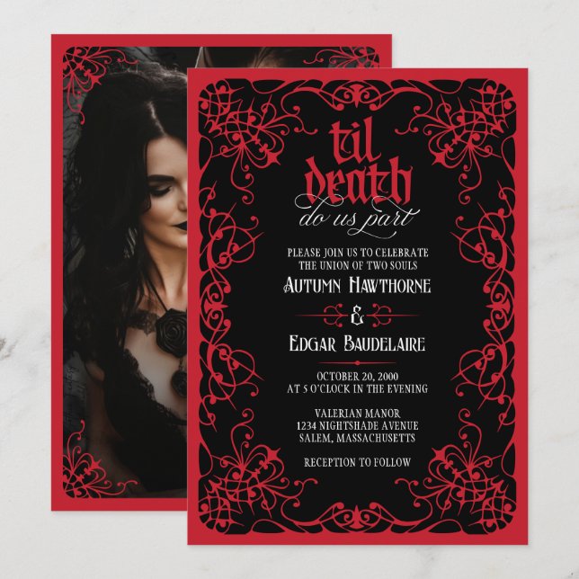Til Death Photo Gothic Wedding Invitation (Front/Back)