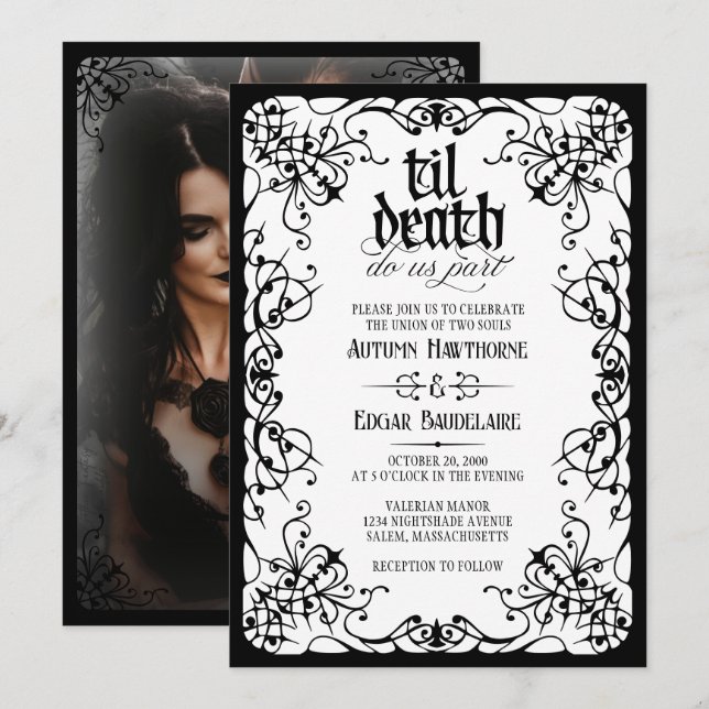 Til Death Photo Gothic Wedding Invitation (Front/Back)