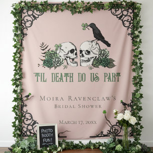 Til Death Pink Mr and Mrs Skulls Green Roses Tapestry
