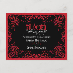 Til Death Red Gothic Wedding Save the Date Postcard