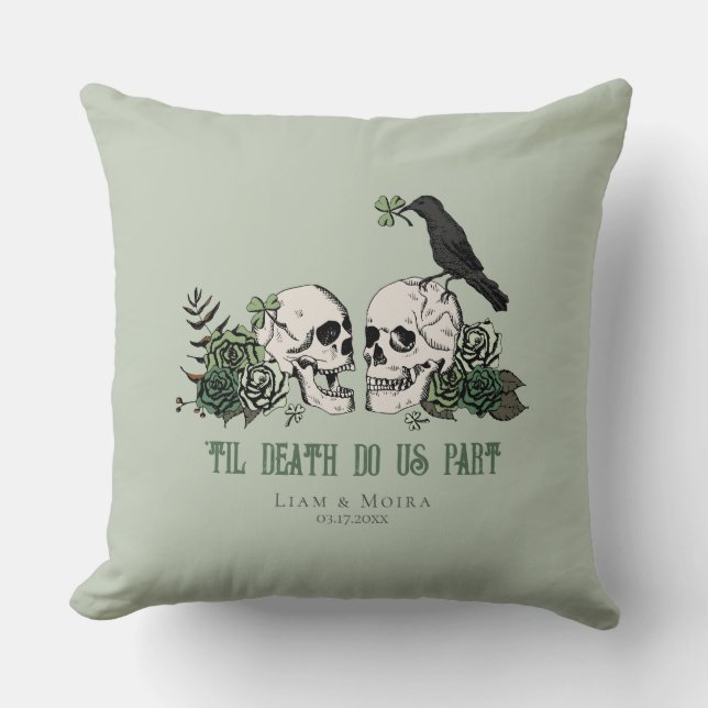 Til Death Sage Gothic St Patricks Day Floral Skull Cushion (Front)