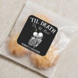Til Death Skeleton Lovers Tarot Card Goth Wedding Square Sticker<br><div class="desc">Introducing the "Til Death Skeleton Lovers Tarot Card Goth Wedding Square Sticker" – a unique and personalised addition to your wedding favours. Embrace the dark fairytale wedding theme with this custom sticker featuring lovers tarot card skeletons, ideal for a gothic and spooky wedding celebration. These stickers serve as perfect bachelorette...</div>