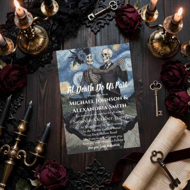 Til Death Skeleton Van Gogh Gothic Wedding  Invitation (Creator Uploaded)