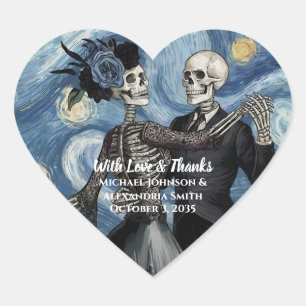 Til Death Skeleton Van Gogh Wedding Favour Heart Sticker