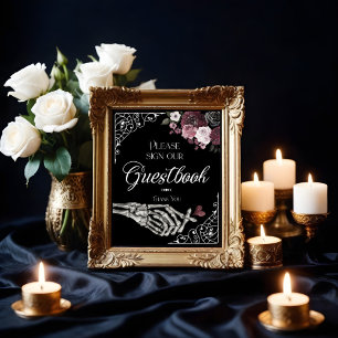 Til Death Watercolor Skeleton Hand Guestbook