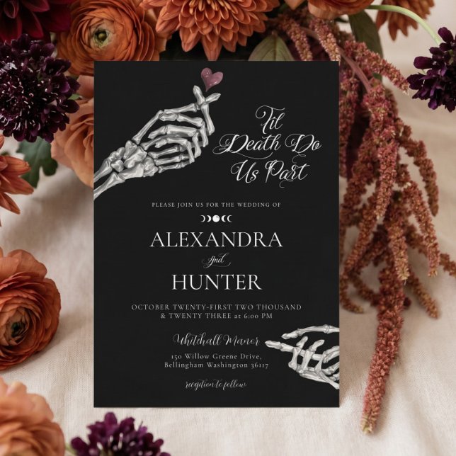 Til Death Watercolor Skeleton Hands Gothic Wedding Invitation (Til Death Watercolor Skeleton Hands Gothic Wedding Invitation)