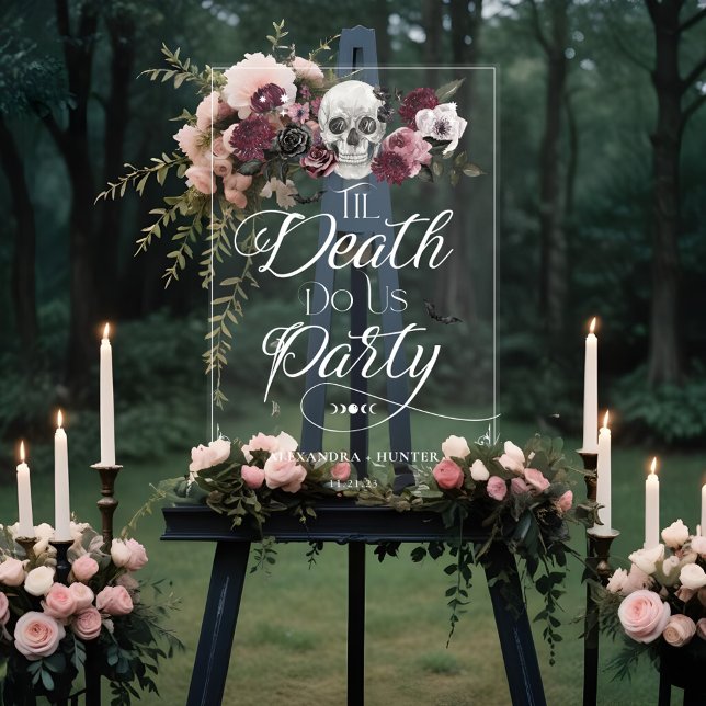 Til Death Watercolor Skeleton Rose Gothic Wedding Acrylic Sign (Til Death Watercolor Skeleton Rose Gothic Wedding Acrylic Sign)