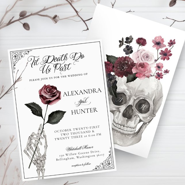 Til Death Watercolor Skeleton Rose Gothic Wedding Invitation (Til Death Watercolor Skeleton Rose Gothic Wedding Invitation)