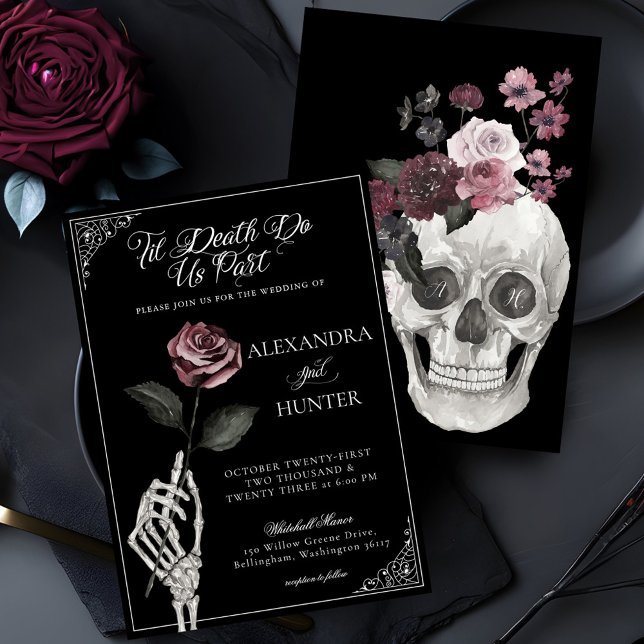 Til Death Watercolor Skeleton Rose Gothic Wedding Invitation (Til Death Watercolor Skeleton Rose Gothic Wedding Invitation)
