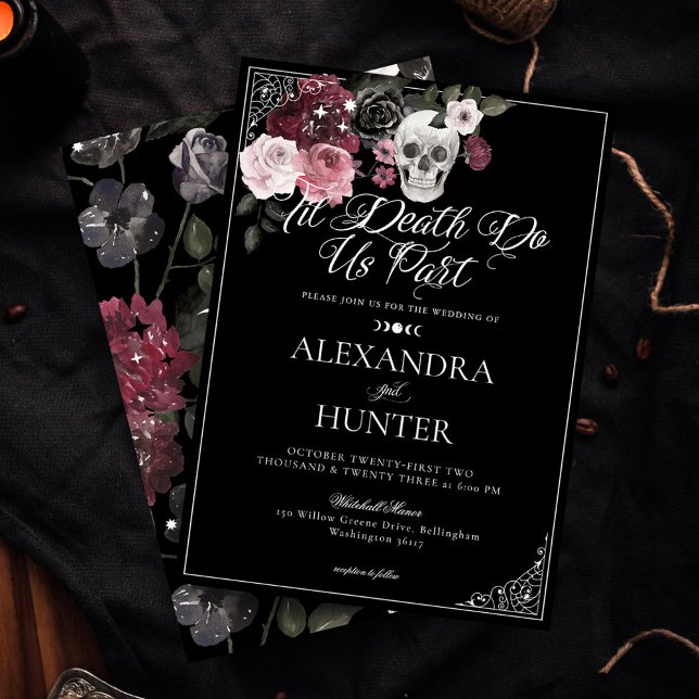 Til Death Watercolor Skull Rose Gothic Wedding Invitation (Til Death Watercolor Skull Rose Gothic Wedding Invitation)