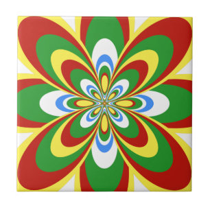Tile, Abstract Flower 4, Rasta Red, Yellow Green Tile