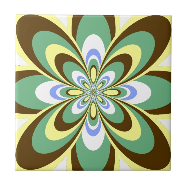 Tile, Abstract Flower 4, Retro Yellow, Brown, Gree Tile (Front)