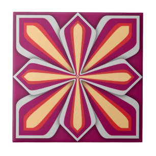 Tile, Abstract Flower, Wine Orange Yellow Tile