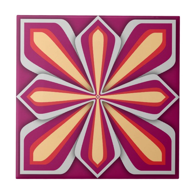 Tile, Abstract Flower, Wine Orange Yellow Tile (Front)