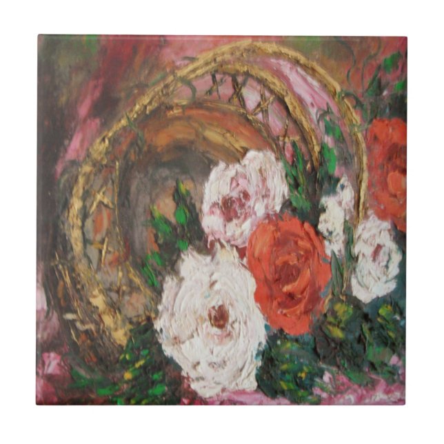 Tile Ann Hayes Painting Flower Basket Down (Front)
