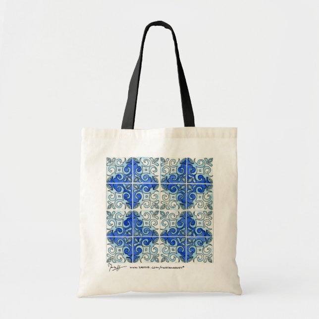 Tile Art Blue Tote Bag (Front)