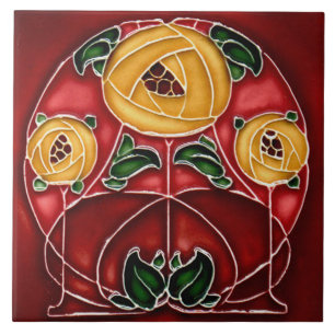 Tile art nouveau style decorative fireplace