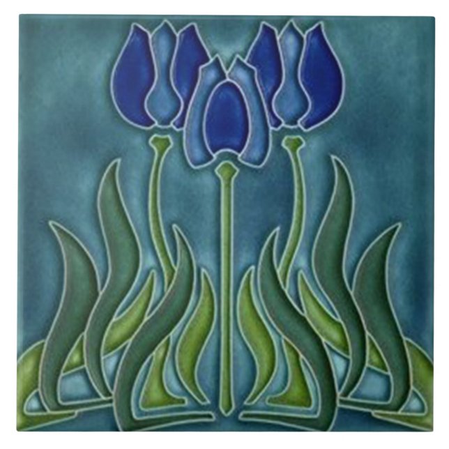 Tile art nouveau style decorative fireplace (Front)