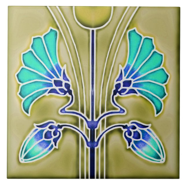 Tile art nouveau style decorative fireplace (Front)