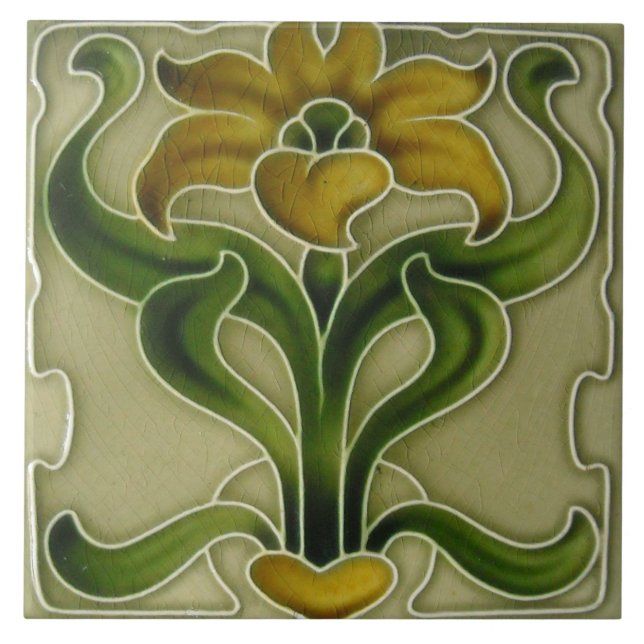 Tile art nouveau style decorative fireplace (Front)