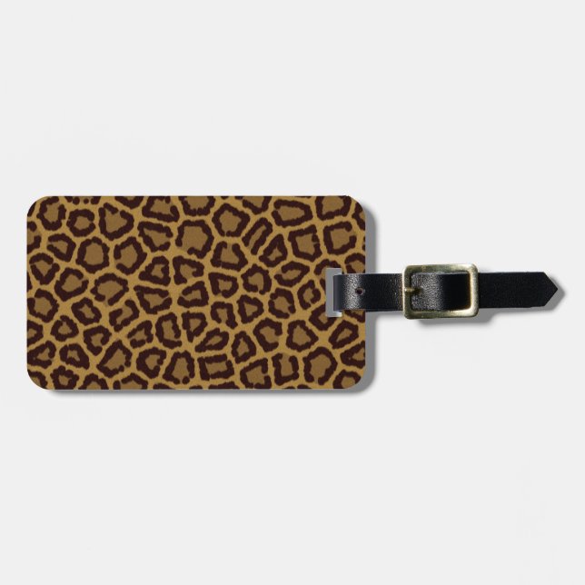 Tile background with a leopard fur luggage tag (Front Horizontal)