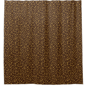 Tile background with a leopard fur shower curtain
