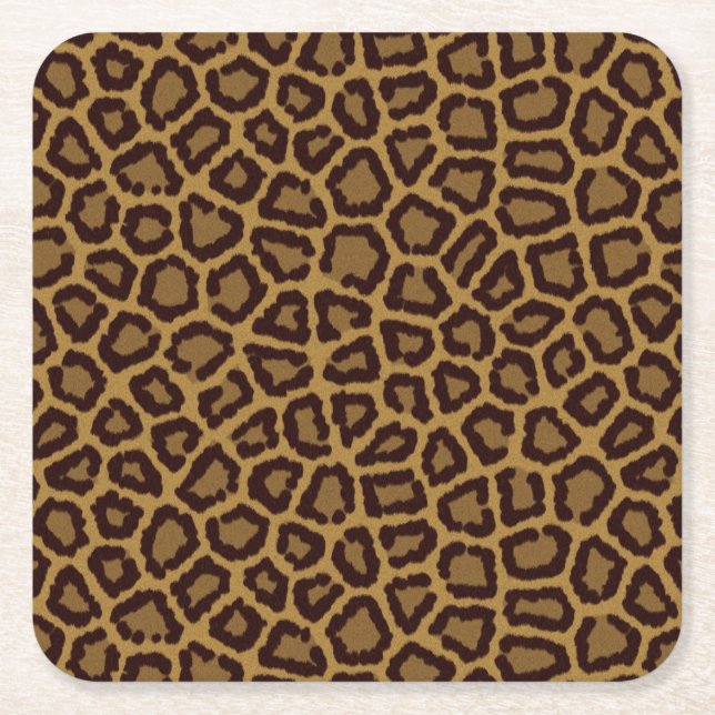 Tile background with a leopard fur square paper coaster (Front)