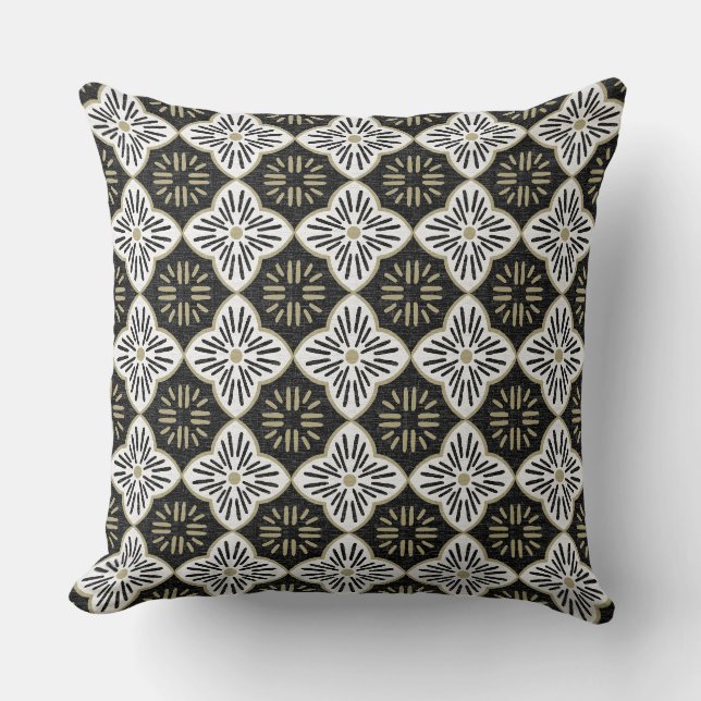 Tile casablanca graphic in black and white pattern cushion (Front)