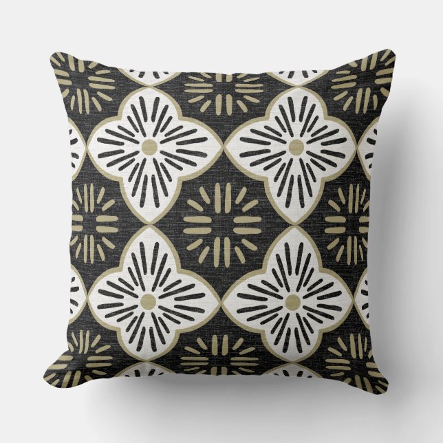 Tile casablanca graphic in black and white pattern cushion (Front)