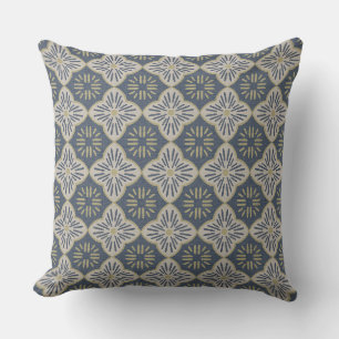 Tile casablanca graphic in denim and gold pattern cushion