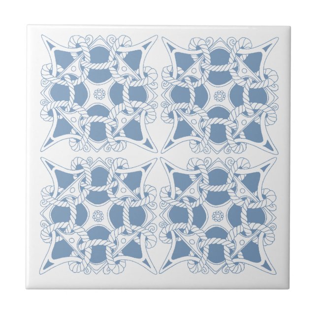 Tile Celtic Mariner Knot Ropes Halyard Sea Blue (Front)