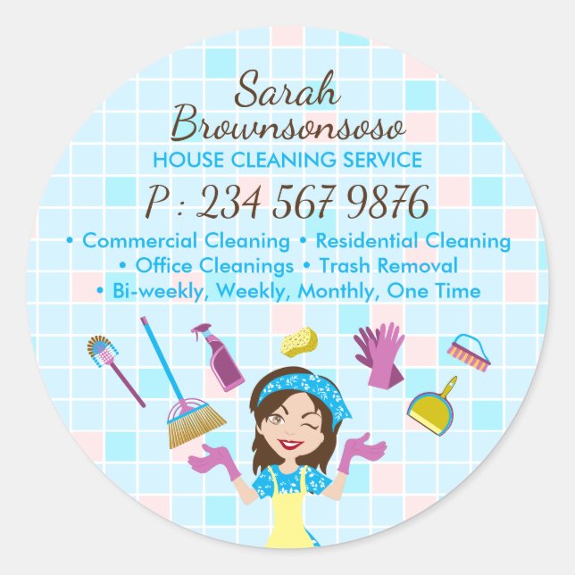 Tile Cleaning Business Janitorial Maid Advertising Classic Round Sticker (Front)