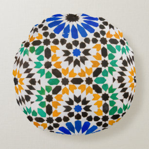 Tile decoration at Bahia Palace Round Cushion