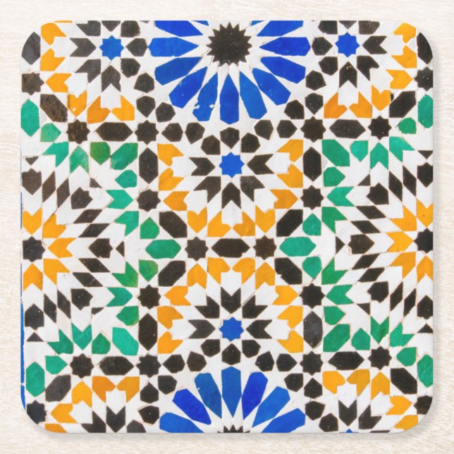 Tile decoration at Bahia Palace Square Paper Coaster (Front)