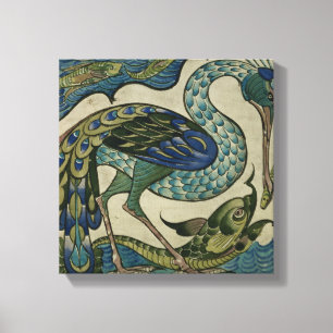Tile design of heron and fish, by Walter Crane Canvas Print
